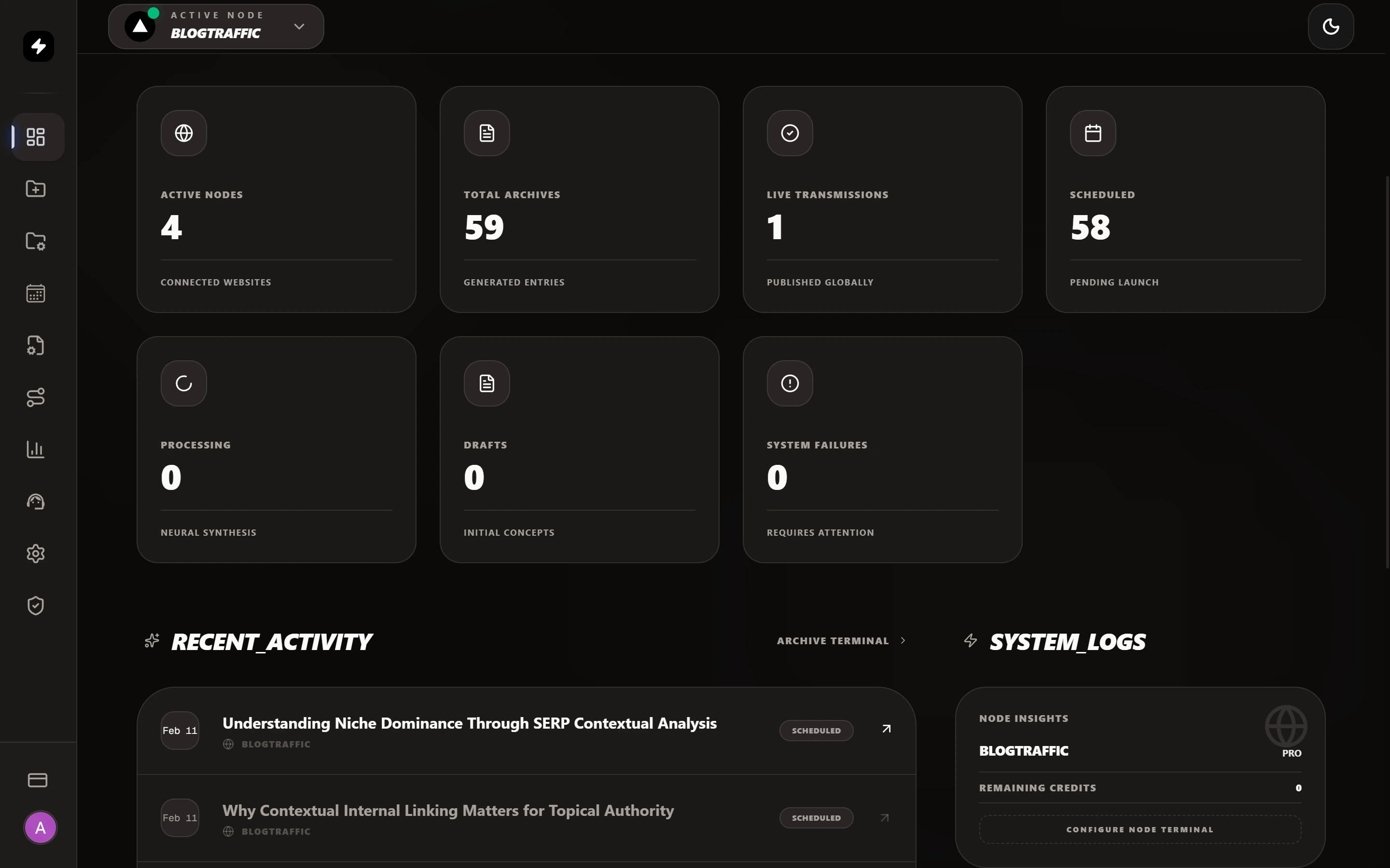 SEO Dashboard Overview - Get a comprehensive view of your entire SEO campaign. Track performance metrics, manage multiple websites, and monitor organic traffic growth in one unified command center.